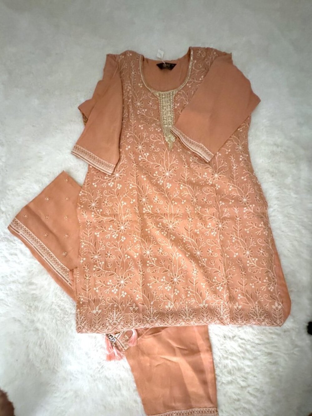 Peach Silk Embroidered Indian Salwar Kameez Set 3-Pc NWOT Plus Size
